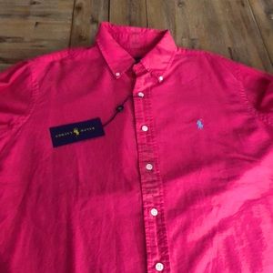 Men’s Ralph Lauren dyed oxford in reddish pink.(sunset rose)